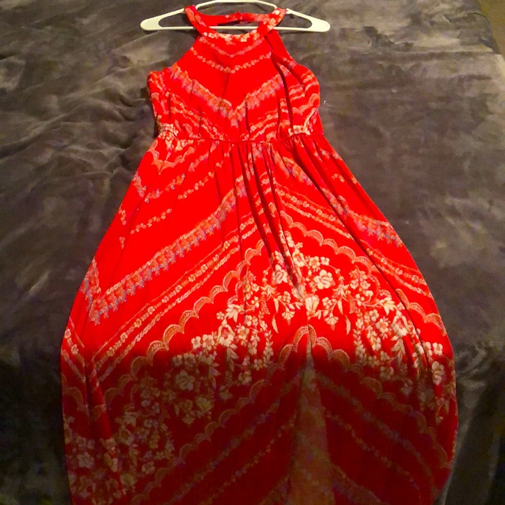 Brand new bold orange and teal print maxi dress